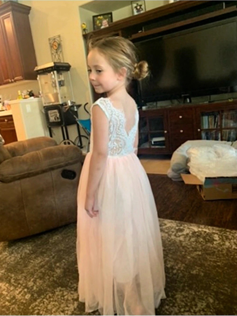 Topmaker Girls Pink Lace Tulle Flower Girl Dress Size 6-7